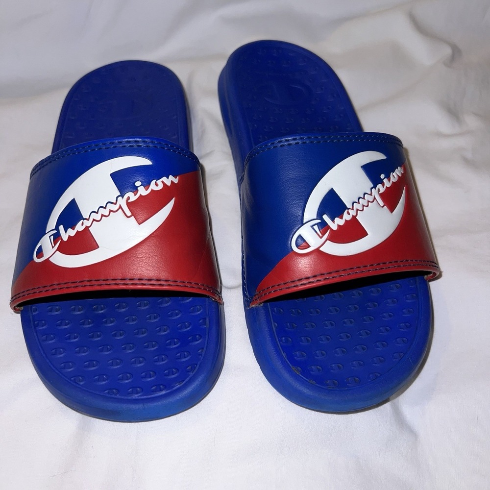 Champion Kids 1 Slides Big Solid C Super Sandals Royal Blue Red White Patriotic